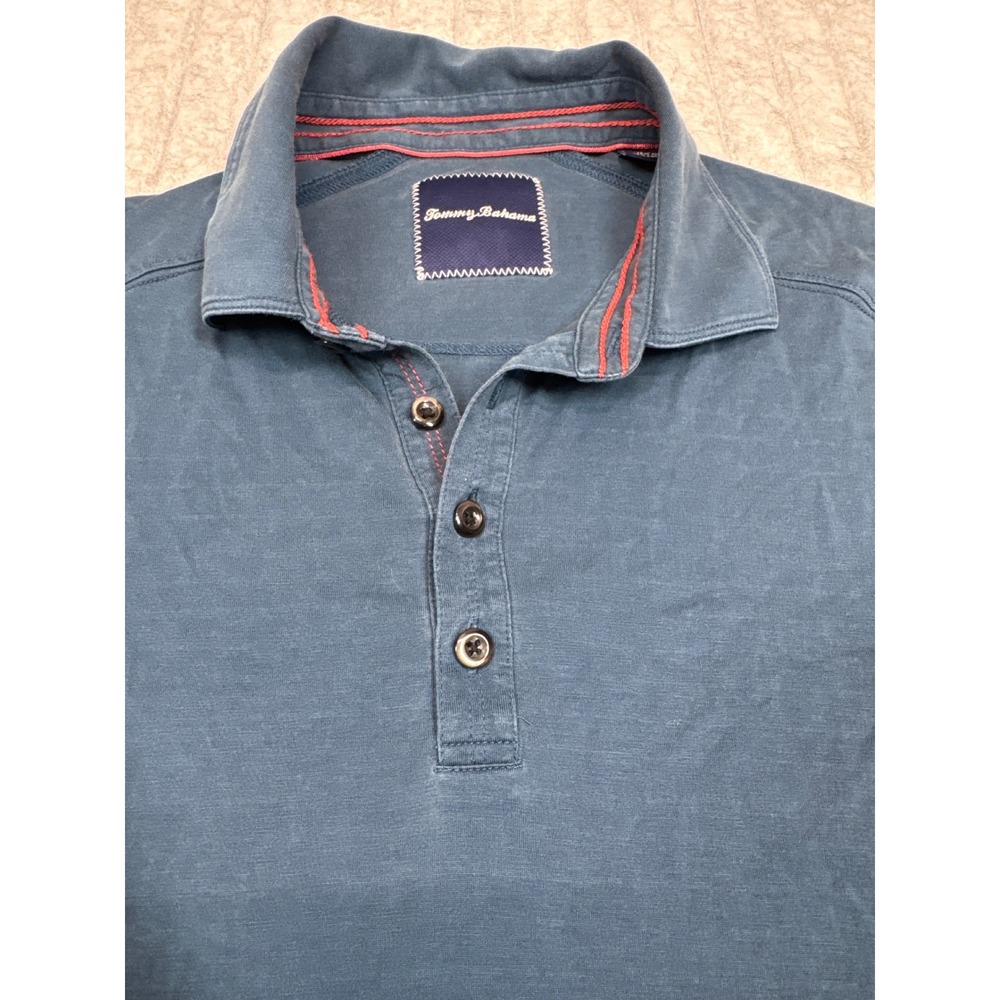 Tommy Bahama Mens Blue Silk Cotton Blend Short Sleeve Polo Shirt Size M